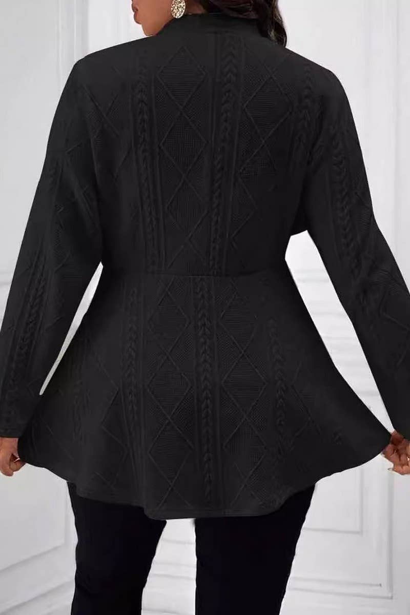 CWOBL0175_JACQUARD TEXTURE SINGLE BUTTON LONG SLEEVE BLAZER