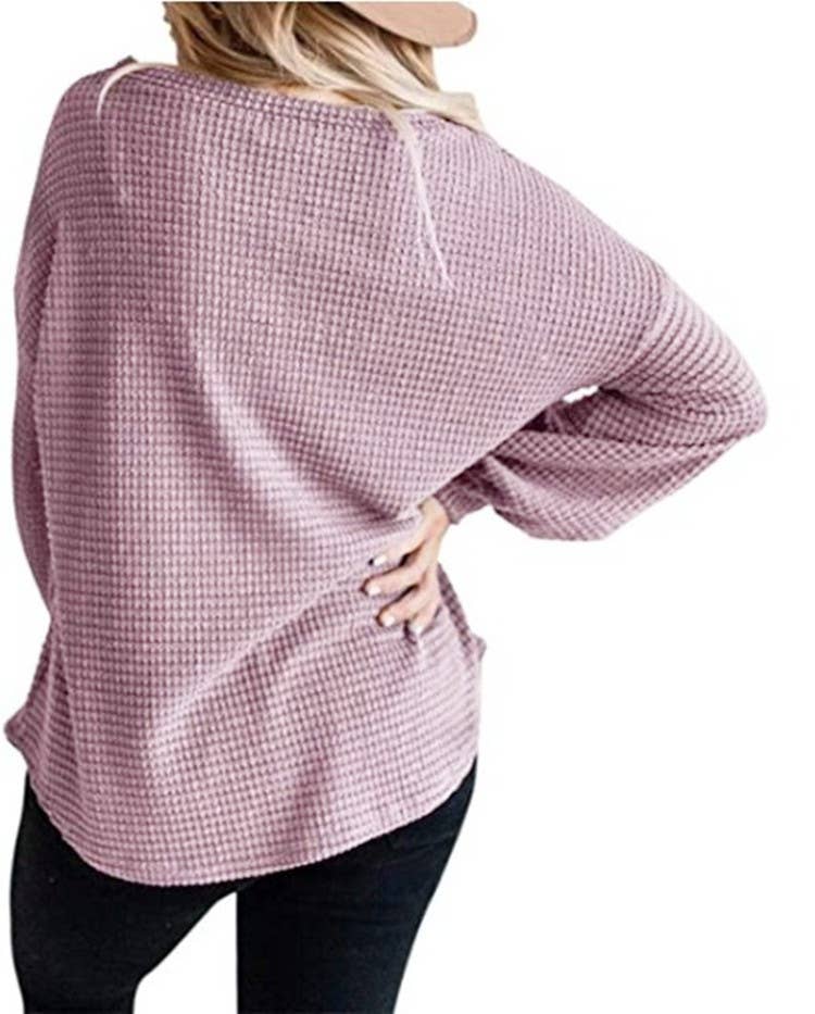 CWTTL1206_Long Sleeve Round Neck Knitted Loose Pullover Top