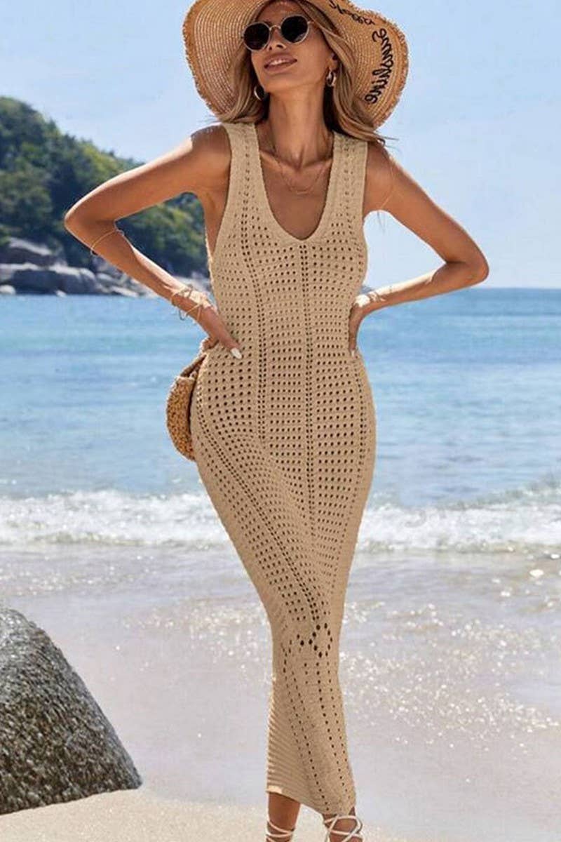 CWDMD4741_KNIT HOLLOW LONG TANK BIKINI COVER UP DRESS
