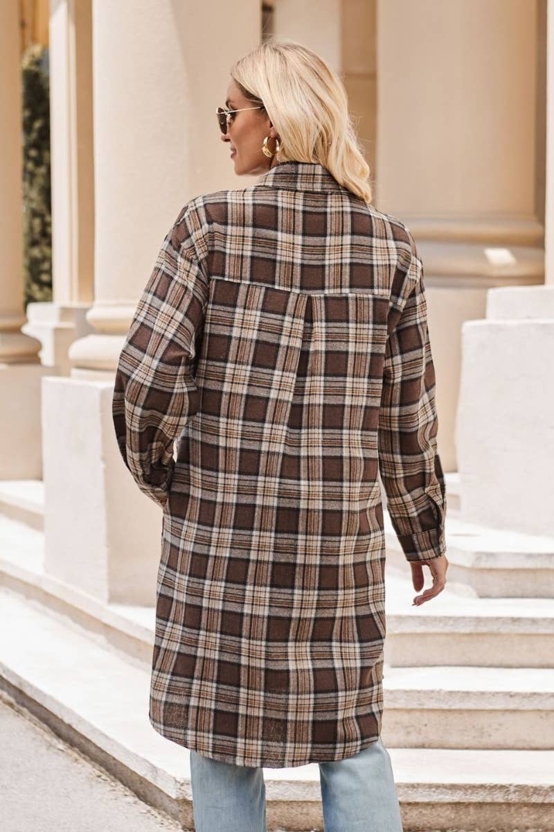 CWTSTL2182_AUTUMN WINTER PLAID LONG SLEEVE SHIRT LONG STYLE