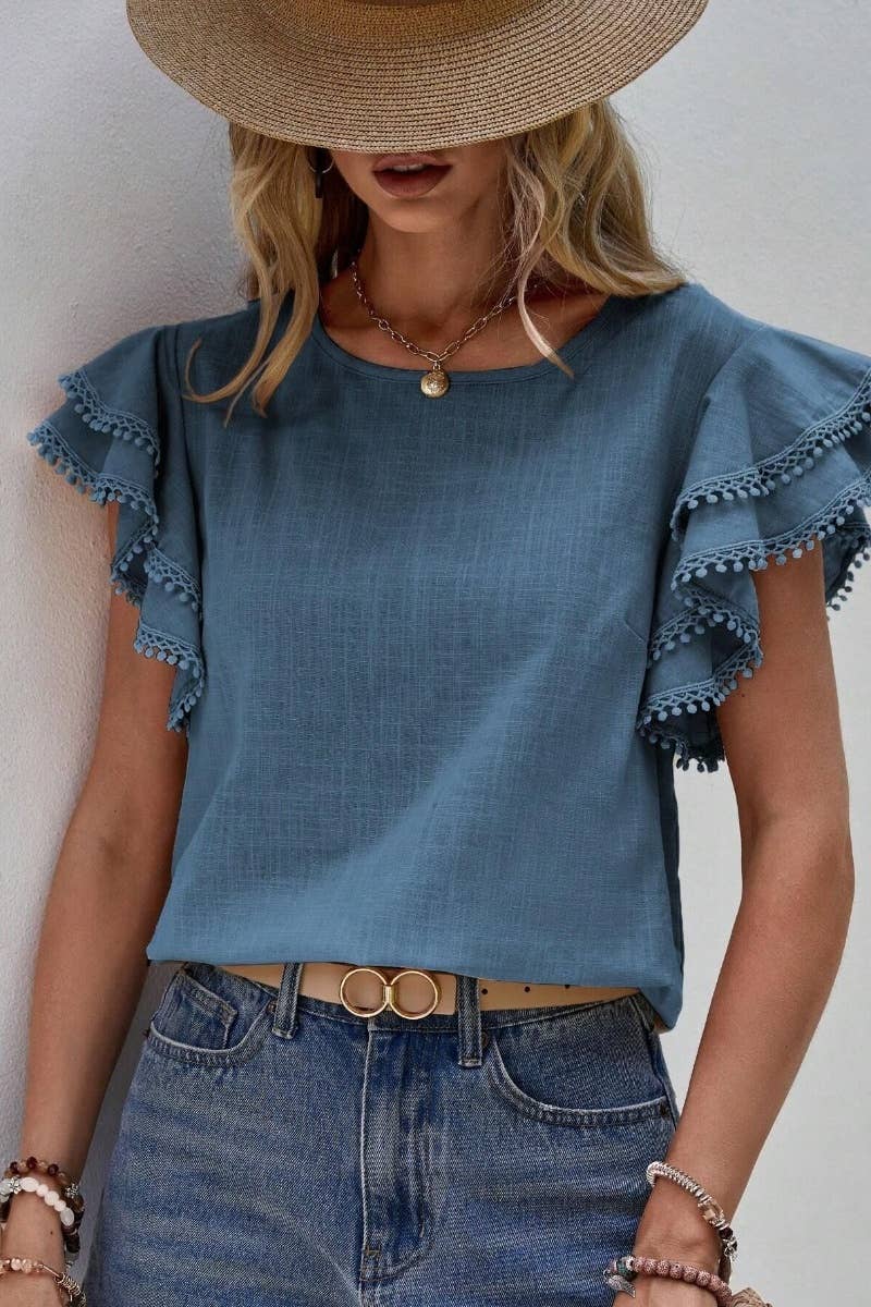 CWTBLS1120_SUMMER BAGGY BAT-SLEEVED SHORT-SLEEVED TOP