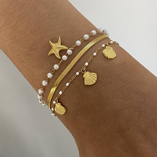 Pearl Starfish Pendant Necklace, 18K Gold Steel_CWAJE4691