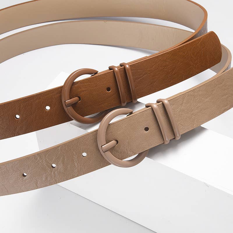 Fashionable PU leather pink-buckle belt
