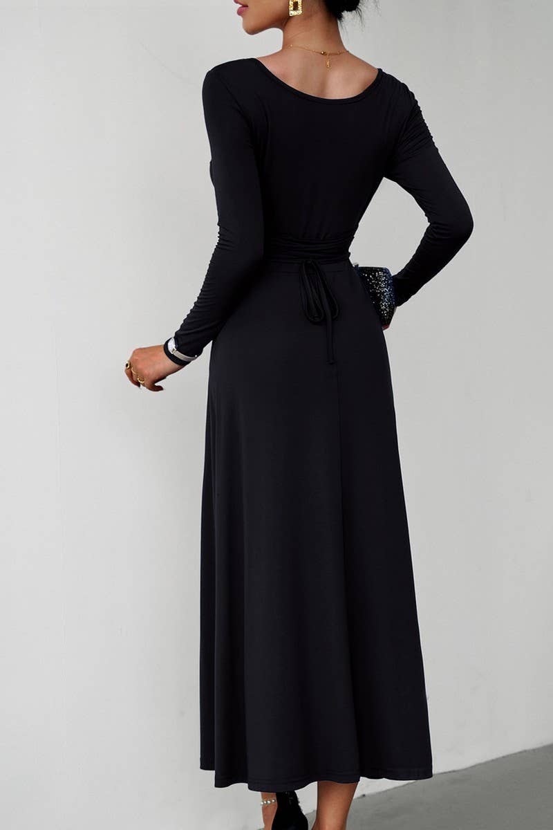 CWDMD0748_Round neck Long Sleeve Maxi Dress