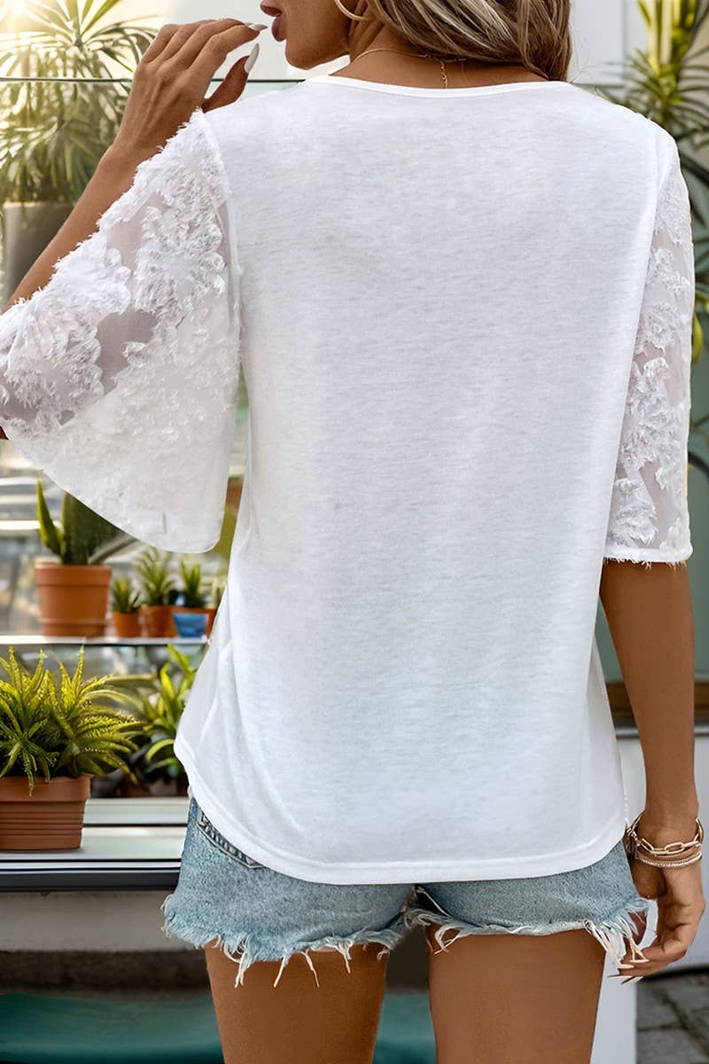 CWTBLS0955_V-NECK LACE PANEL T-SHIRT