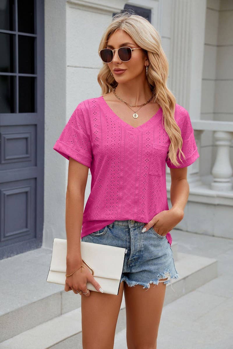 CWTTS0827_V-Neck Short Sleeve Knit Top