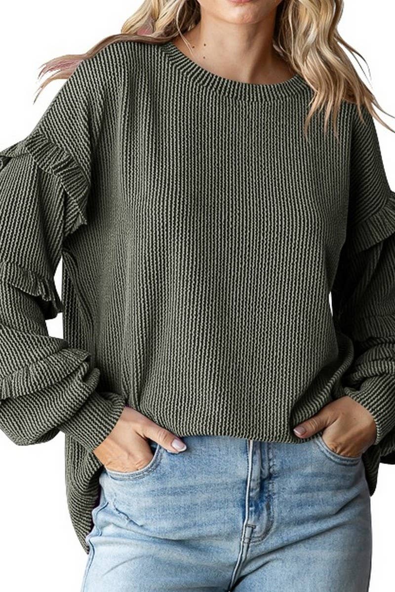CWTBLL3202_BALLOON SLEEVE CREW NECK LAYERED SLEEVE PULLOVER