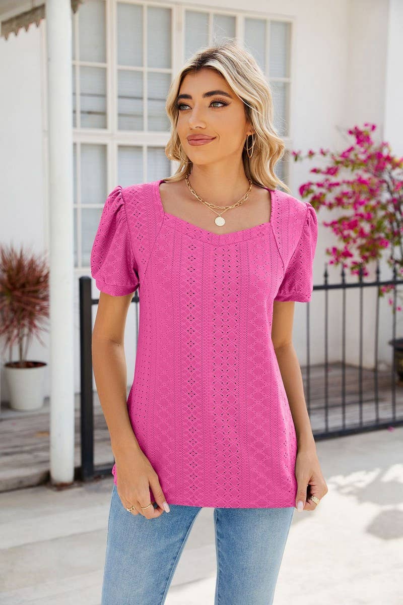 CWTTS0826_Sweetheart Neck Short Sleeve Knit Top