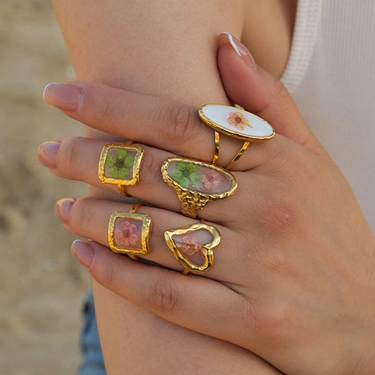 IMMORTAL FLOWER STAINLESS STEEL RINGS FOR WOMEN