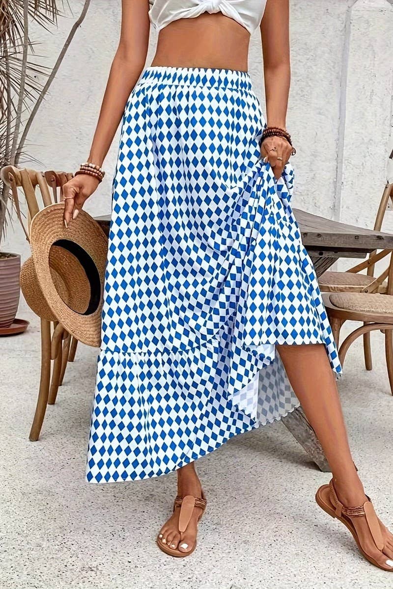 CWBLS0531_SUMMER ELASTIC HIGH WAIST PRINTED SKIRT