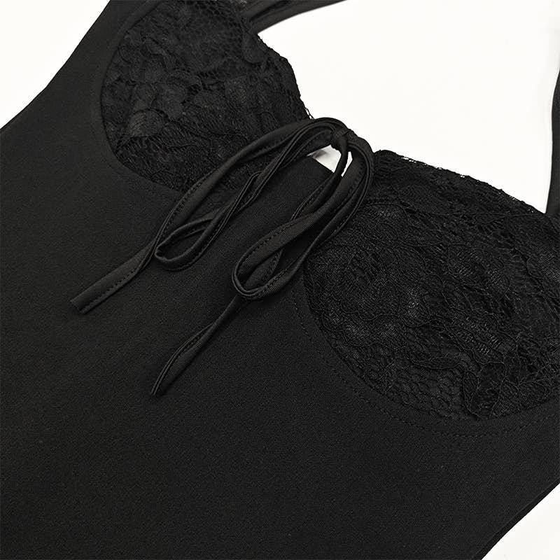 A slim high-slit lace patchwork fashion dress