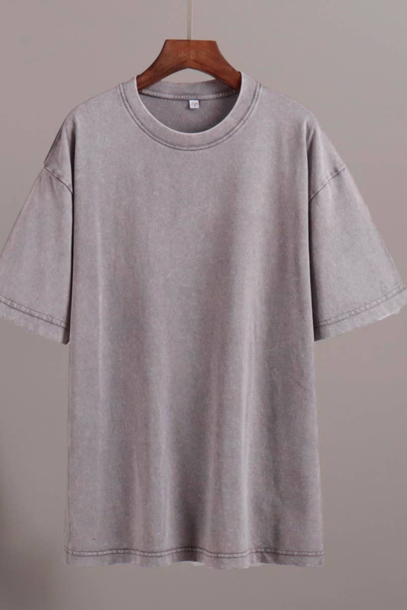 CWTTS1176_ROUND NECK WASHED DISTRESSED SHORT SLEEVE T-SHIRT