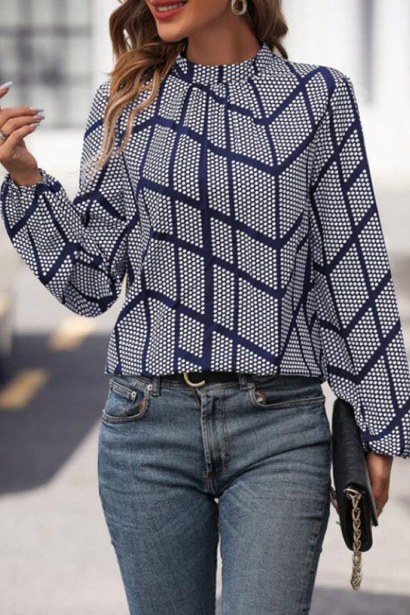 CWTBLL1068_AUTUMN LONG SLEEVE PRINTED CREW NECK TOP