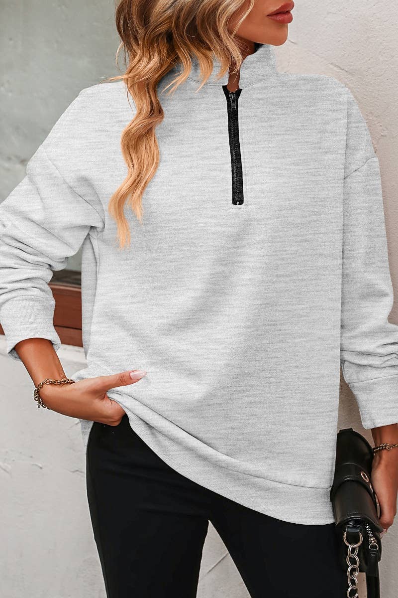 CWTBLL2734_ZIPPER STAND-UP COLLAR LONG-SLEEVED HOODIE