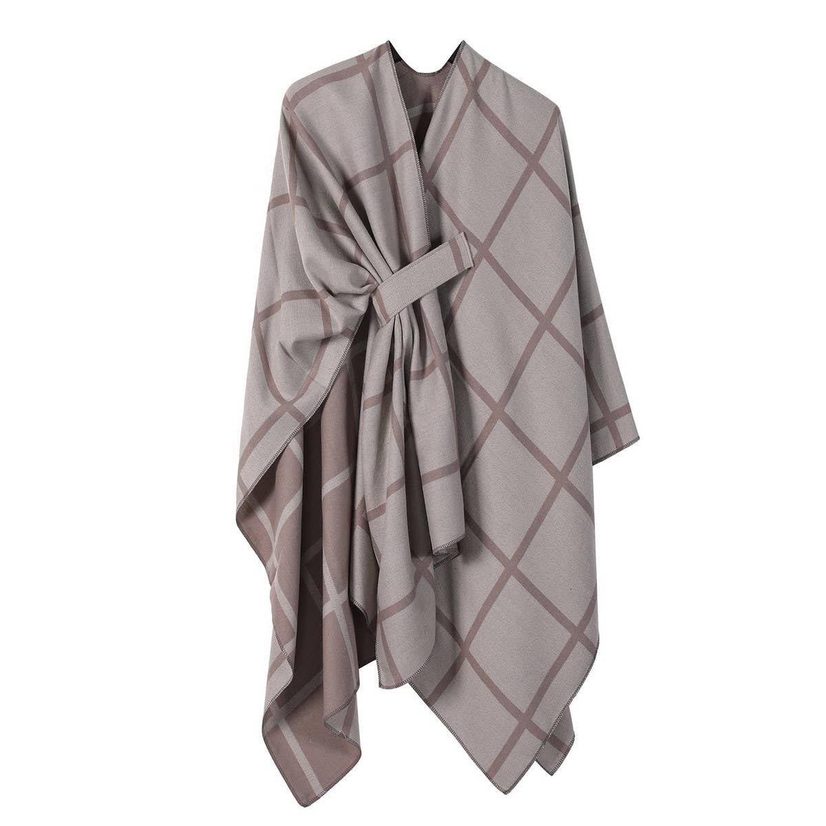 SOLID COLOR FASHIONABLE KNITTED SHAWL CAPE_CWASC2129