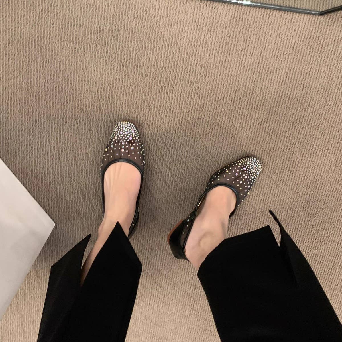 Flat Square Toe Rhinestone Breathable Fairy Flats