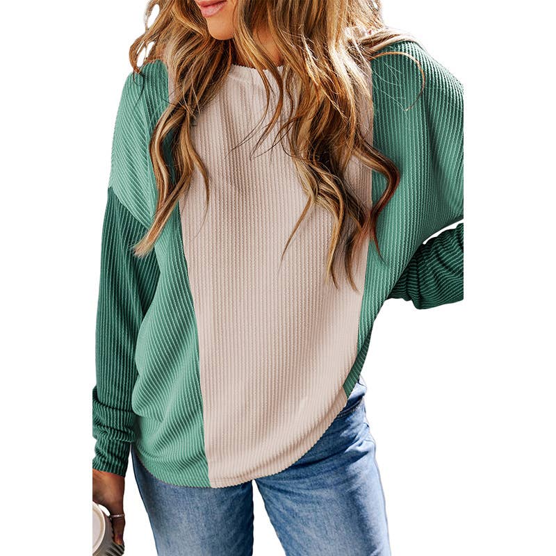 CREW-NECK COLOR CONTRAST LOOSE PULLOVER SWEATER