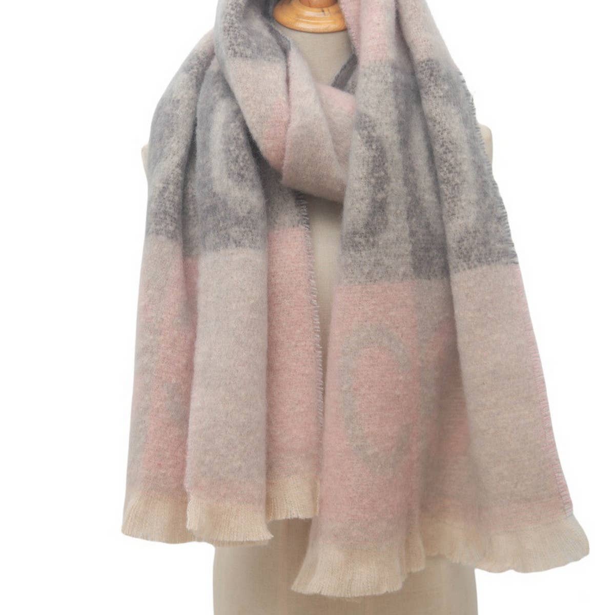 Letter Jacquard Scarf ? Winter Short Fringe Wrap