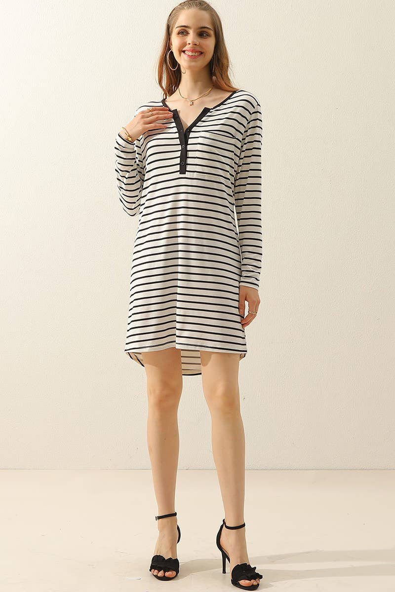 CWDMD805_BUTTON DOWN LONG SLEEVE CASAUL MAXI KNEE DRESS