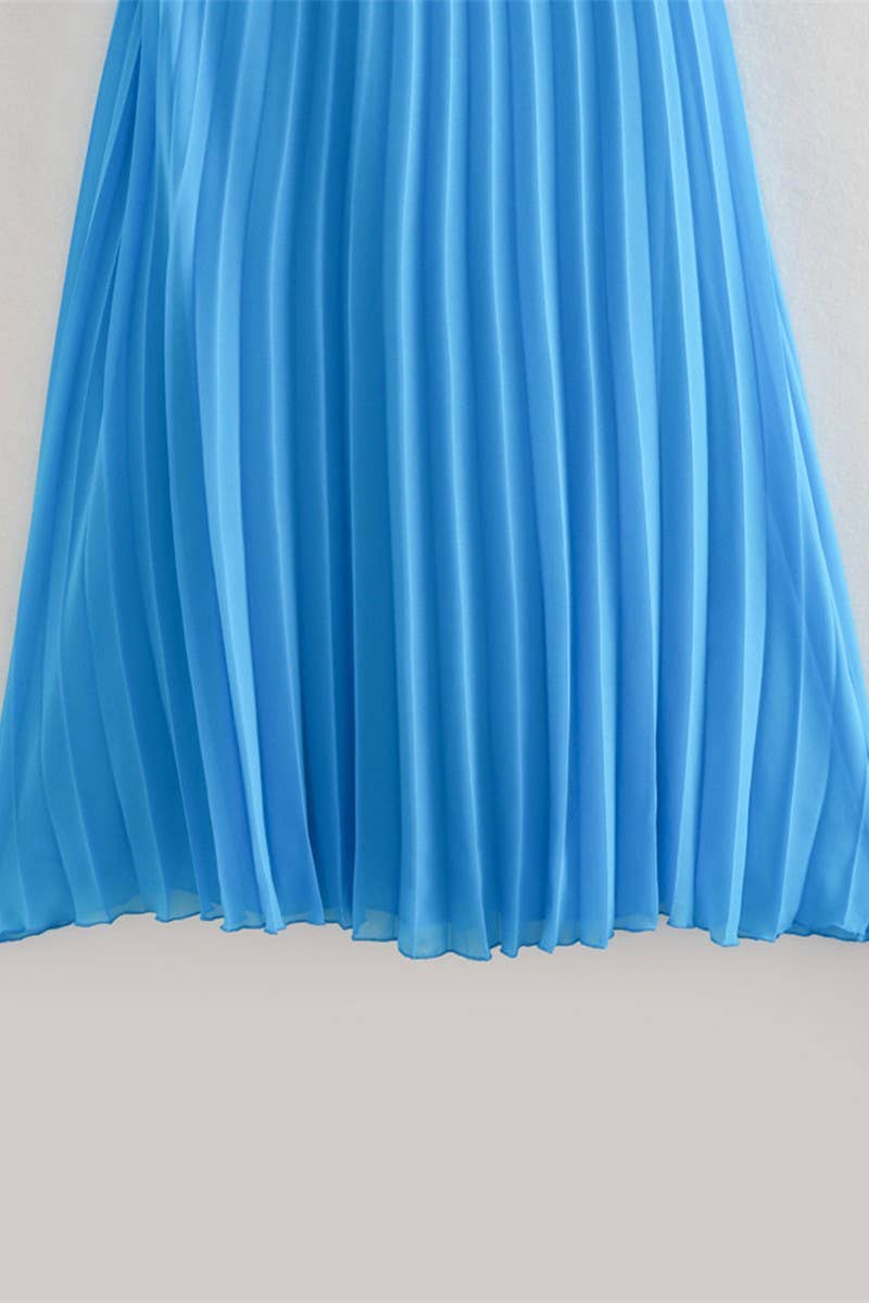 CWDHL0632_SLIM FIT SMALL PLEATED HALTER NECK LONG DRESS