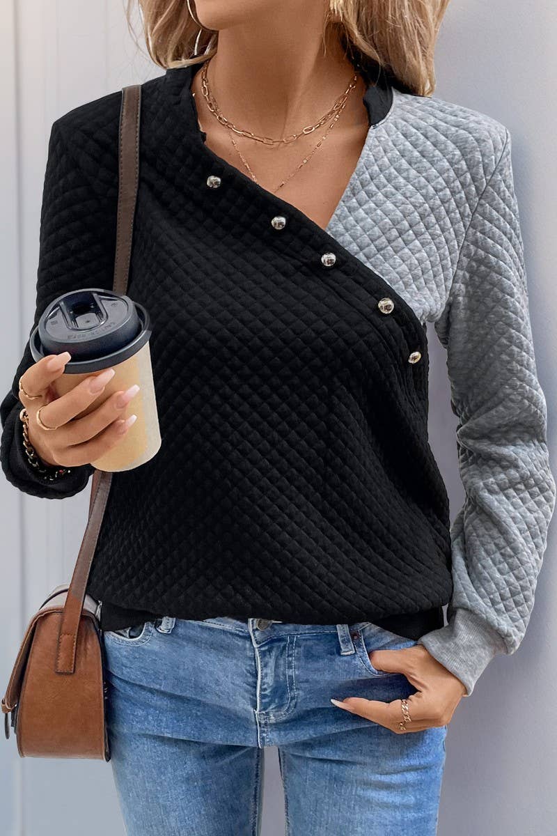 CWTBLL2012_CASUAL COLOR BLOCK STAND COLLAR SWEATSHIRT