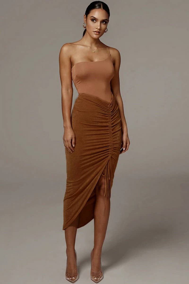 CWBMS0323_SOLID COLOR SLIM IRREGULAR DRAWSTRING SKIRT