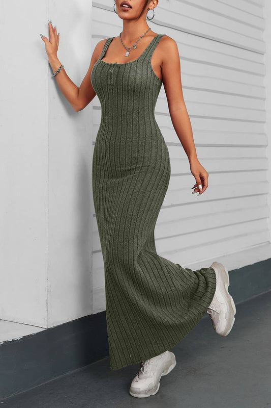 CWDHL01114_SOLID COLOR ELEGANT SLIM SLEEVELESS DRESS