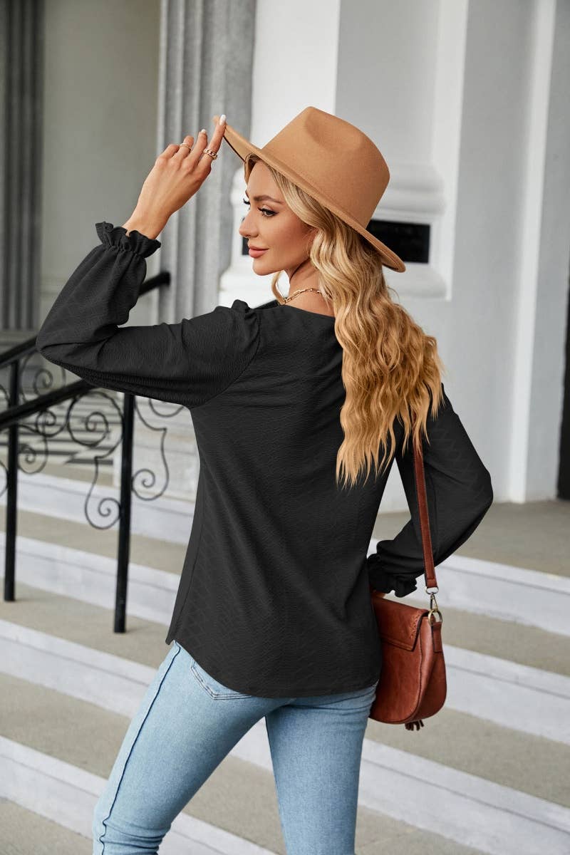 CWTBLL2820_FALL SOLID COLOR CREW NECK LONG SLEEVE TOP