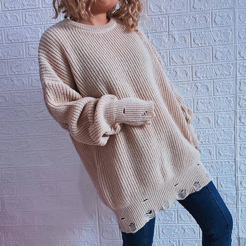 WOSWL1296_Crew Neck Pullover Casual Long Sleeve Sweater