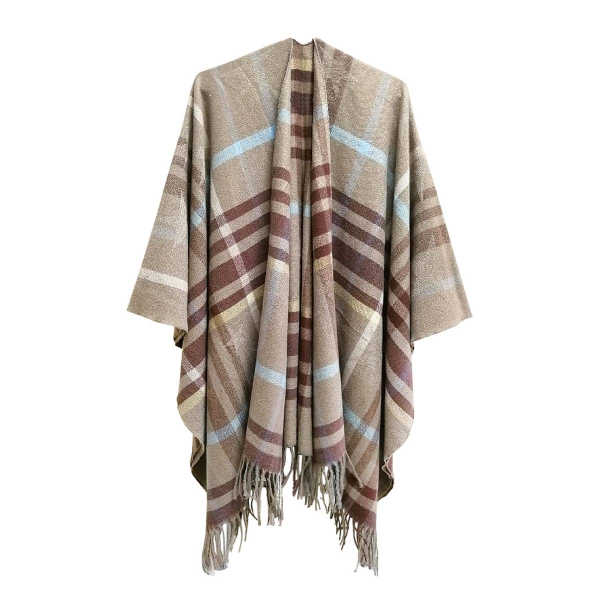CAPE DOUBLE-SIDED PLAID SLIT SHAWL_CWASC1209