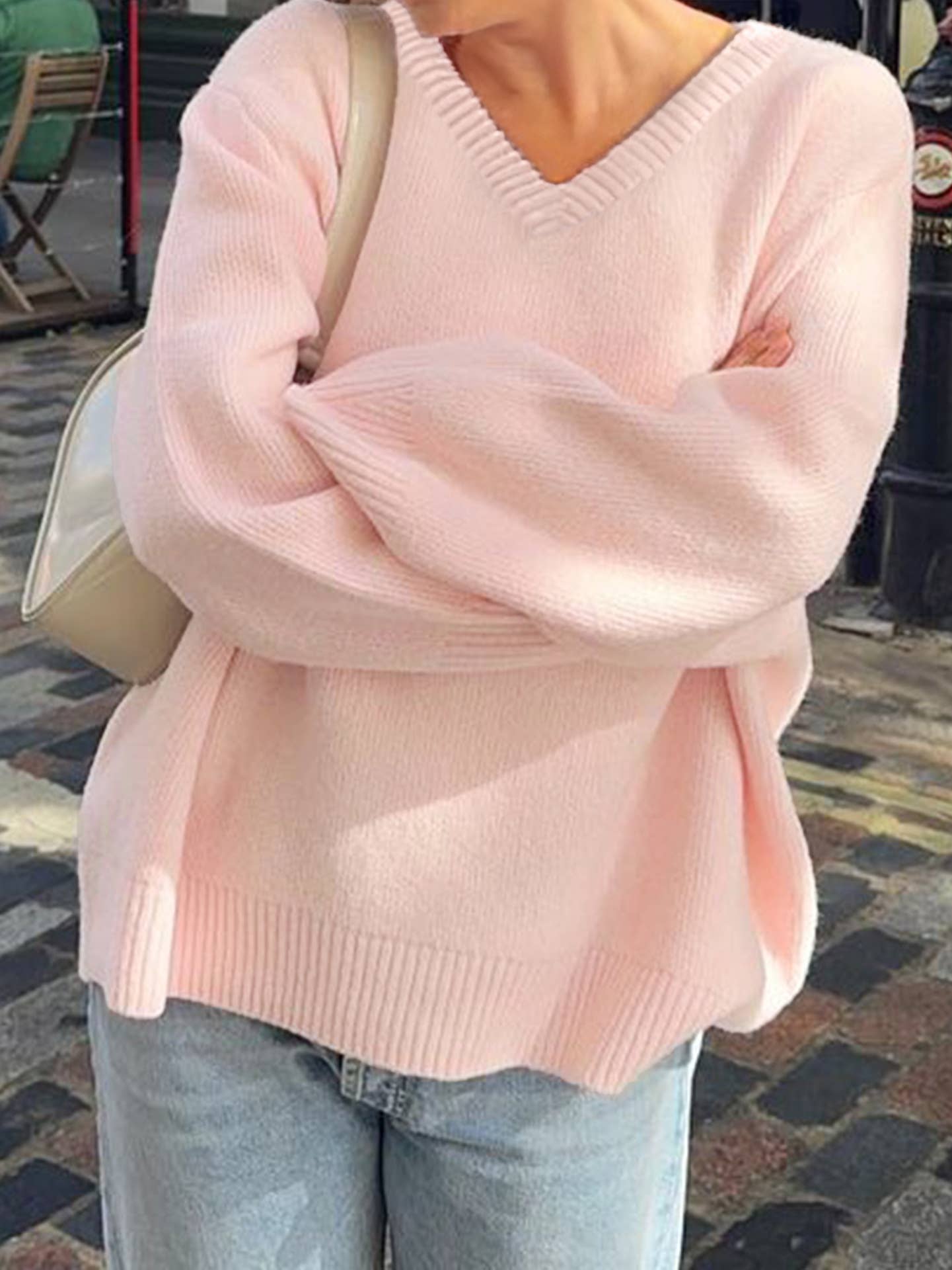 Casual simple solid-color long-sleeved Sweater