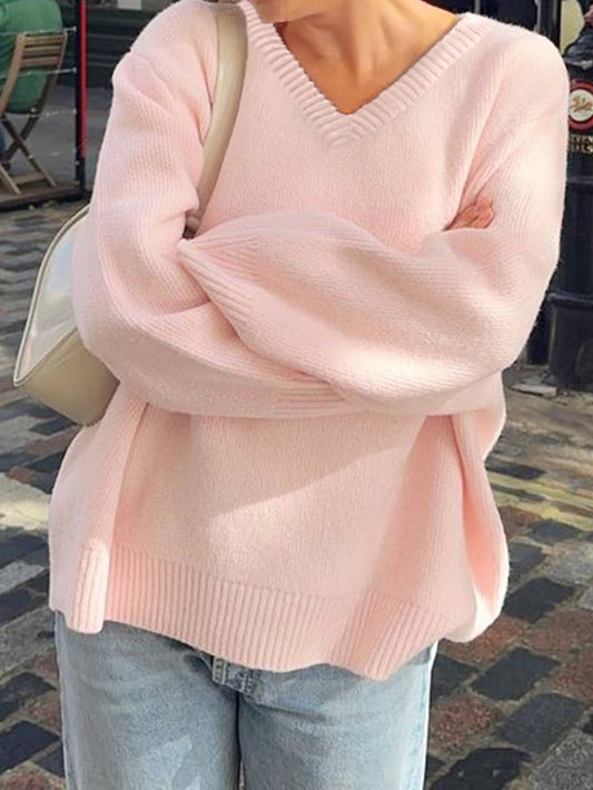 Casual simple solid-color long-sleeved Sweater
