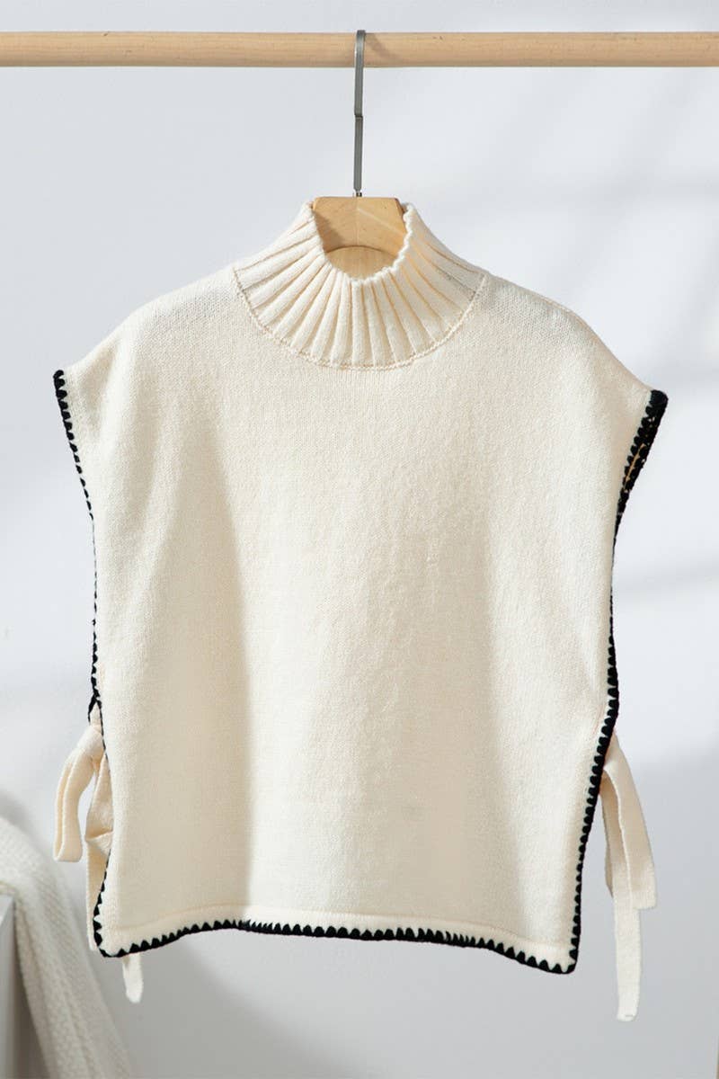 CWOV0714_SUMMER KNIT SLEEVELESS VEST WITH BOW TIE