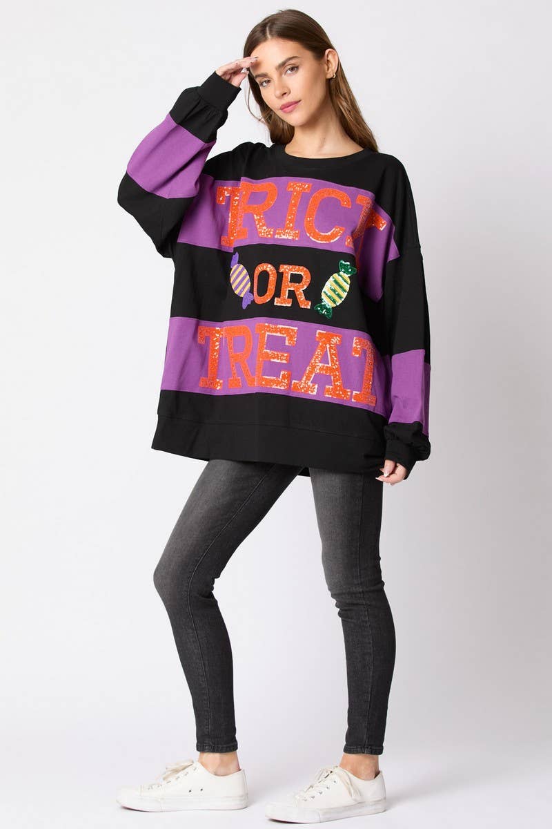 CWTBLL01243_HALLOWEEN LETTER SEQUIN COLORBLOCK SWEATSHIRT