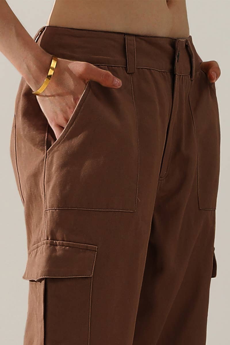CWBLP421_Cargo Cotton Pants Wide Leg Casual Pants 4 Pockets