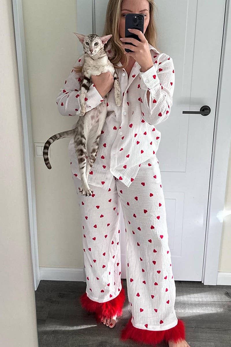 CWSPJ0385_COTTON HEART PRINT PAJAMAS TWO PIECE SET