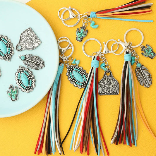 Vintage Western Boho Bull Tag Keychain_CWAB5088