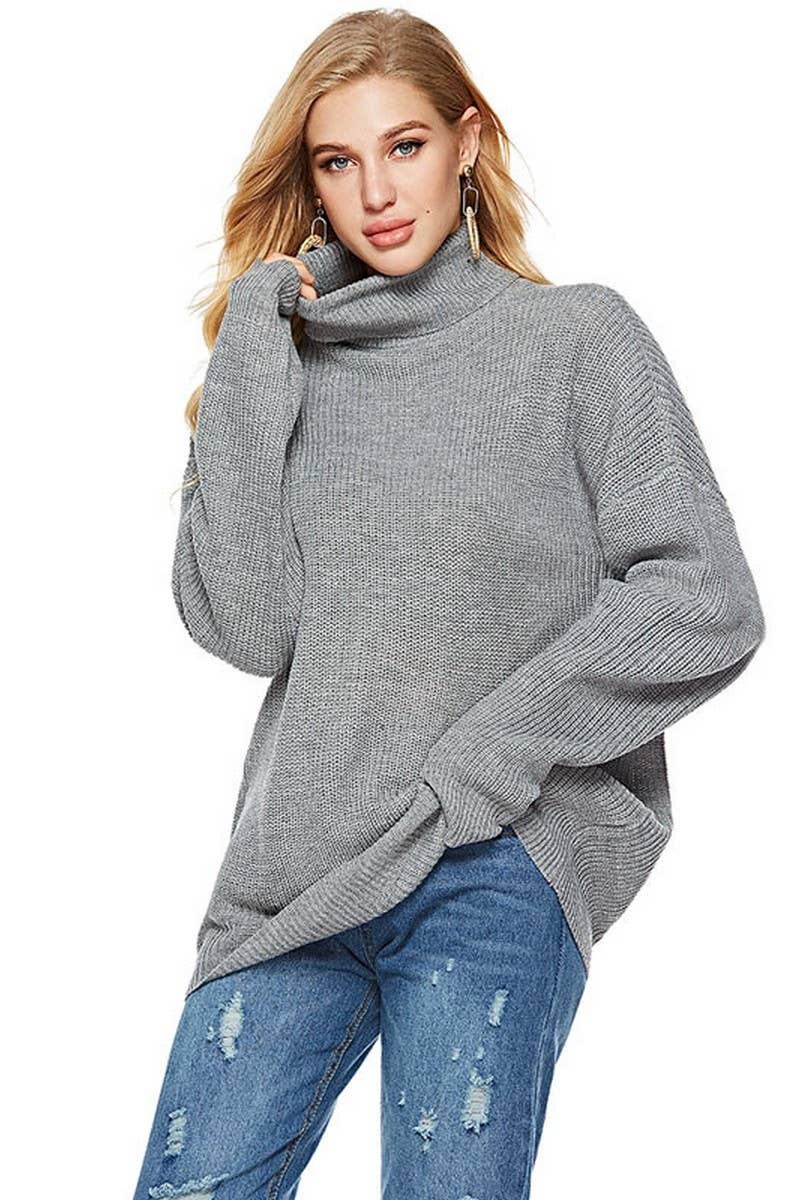CWOSWL2697_CASUAL STRIPED TURTLENECK KNIT PULLOVER