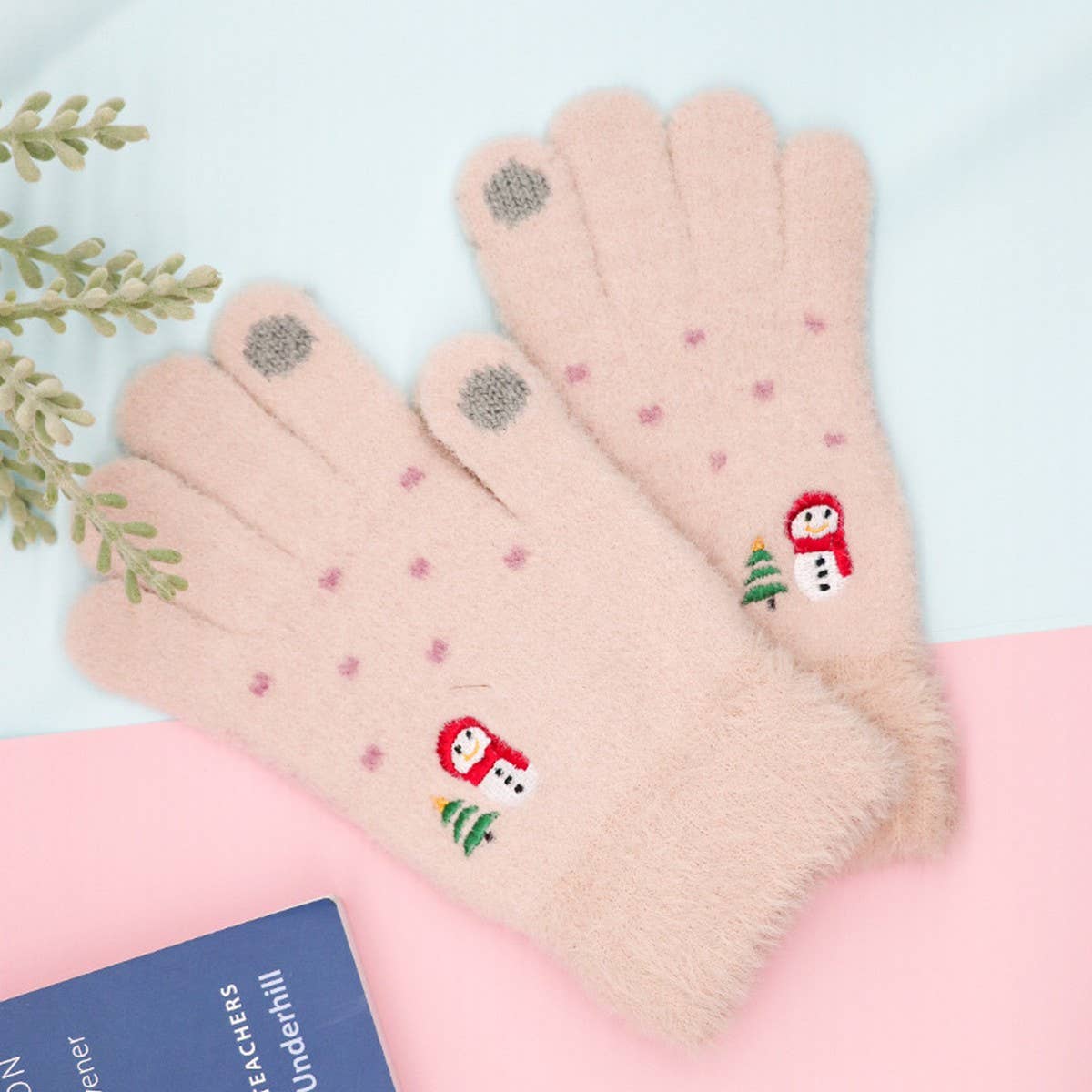 CWAG00553_WOMEN WINTER SNOWMAN KNIT TOUCHSCREEN GLOVES