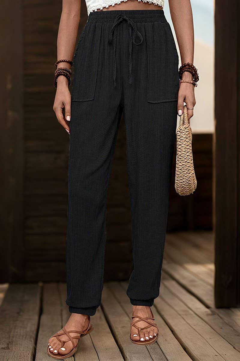 CWBLP0802_TEXTURED SOLID COLOR CASUAL SKINNY PANTS