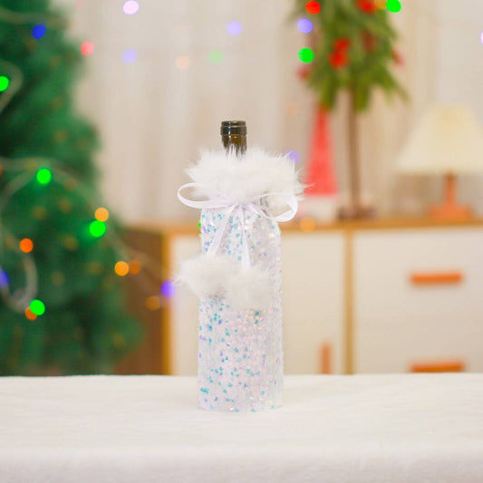 CWMM9415_CHRISTMAS PLUSH WINE BOTTLE COVER TABLE DECORATION