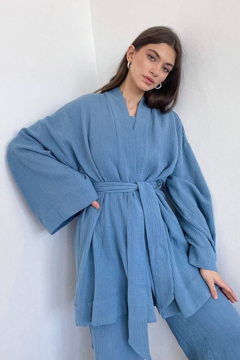 CWSPJ0081_LONG SLEEVE CARDIGAN WITH BELT PANTS PAJAMAS SET