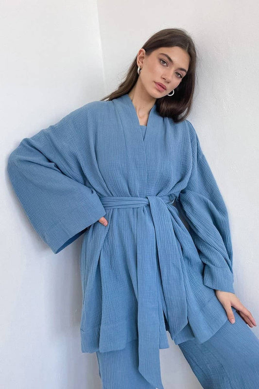 CWSPJ0081_LONG SLEEVE CARDIGAN WITH BELT PANTS PAJAMAS SET