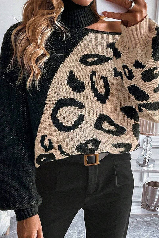 CWOSWL5803_OFF-THE-SHOULDER LEOPARD PRINT TURTLENECK SWEATER