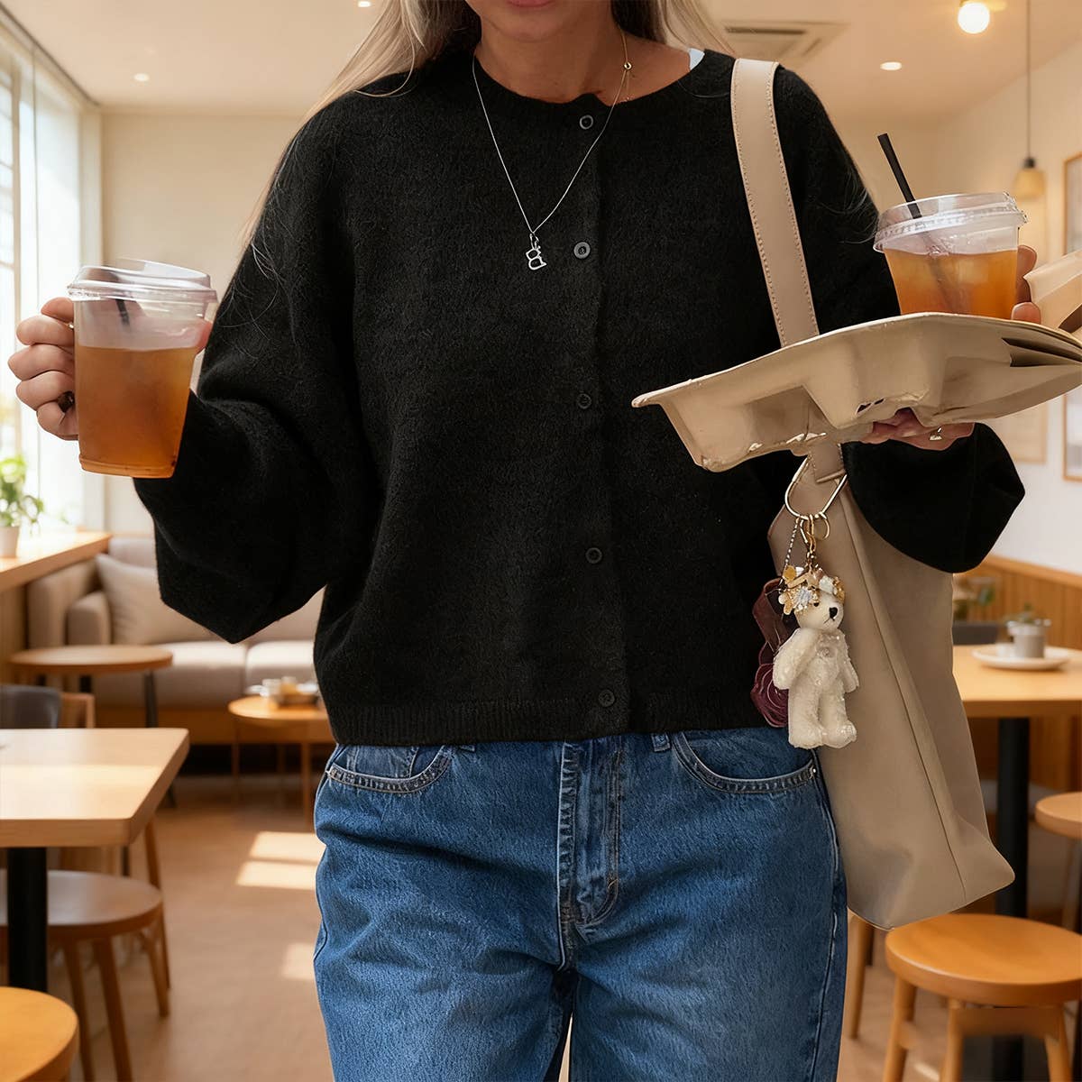 Casual simple wind long sleeve woolen Cardigan