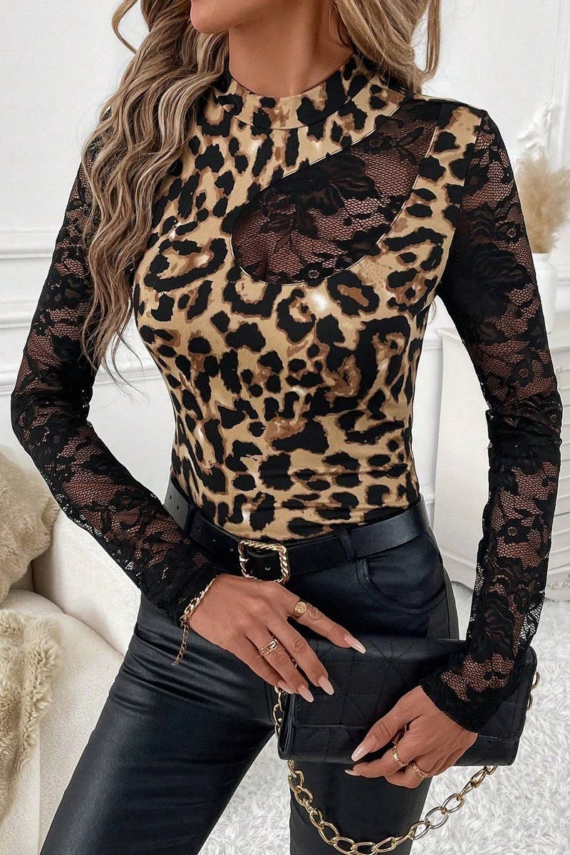 CWTBLL3508_LACE PATCHWORK LONG-SLEEVED BOTTOMING TOP