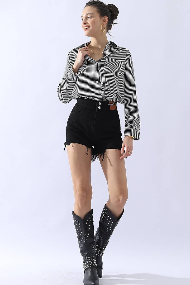 CWTSTL716_Striped Button Down Long Sleeve Collared Shirts