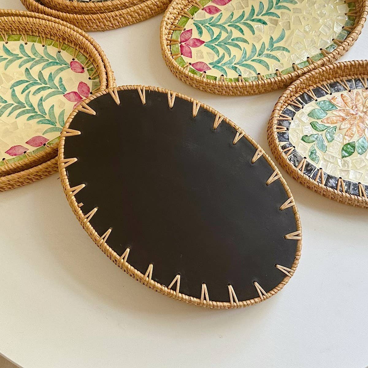 RATTAN SHELL ROUND PLATE THREE-PIECE SET_CWMM4496