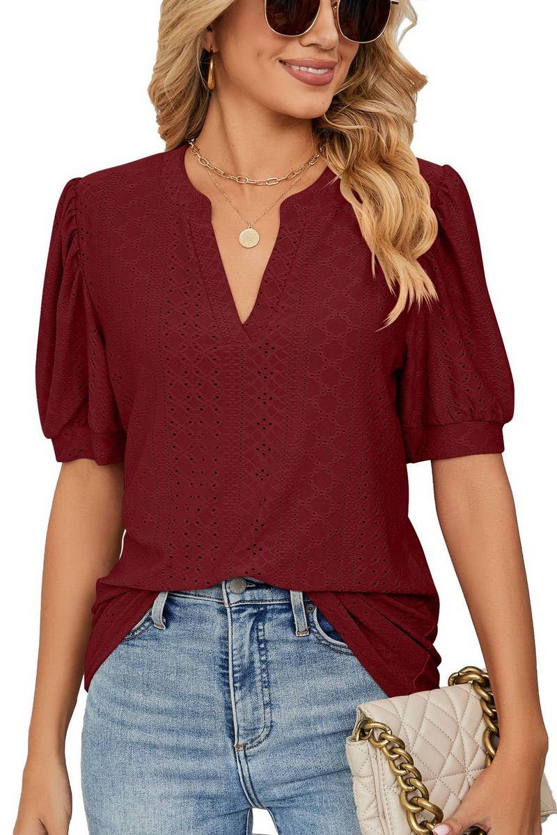 CWTTS1354_SUMMER CASUAL V-NECK SOLID COLOR LOOSE T-SHIRT