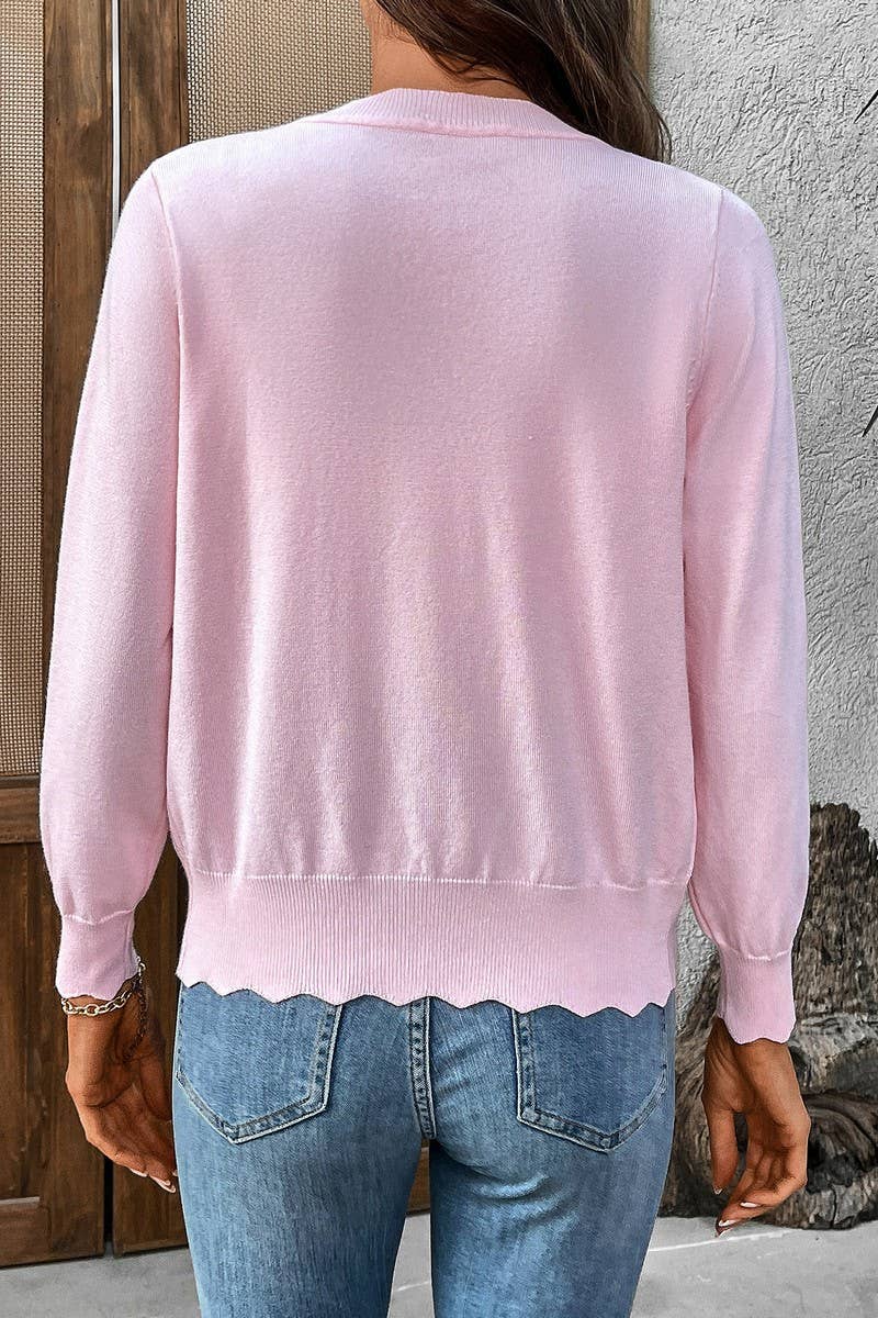 CWOCAL00610_SOLID COLOR V-NECK LONG-SLEEVED KNITTED CARDIGAN